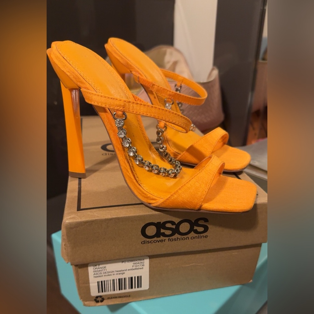 ASOS design orange embellished mules